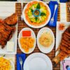 grilled fishes and fried rice